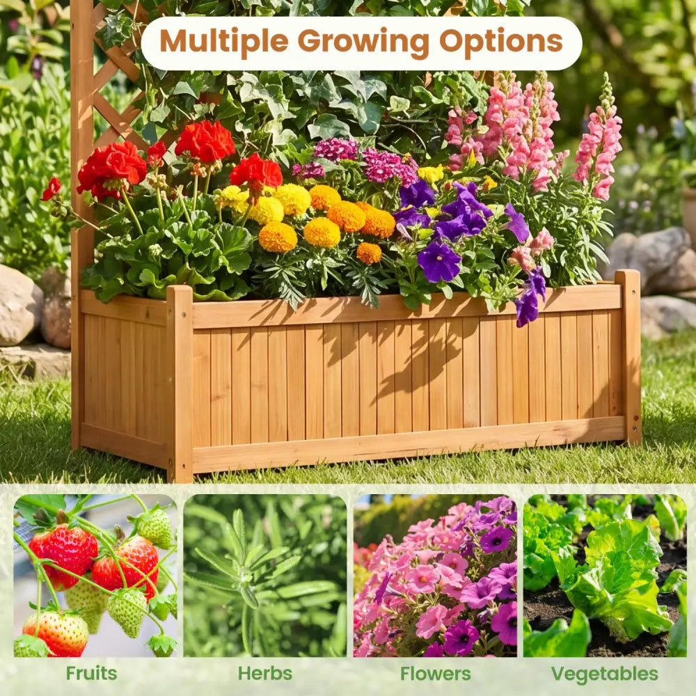 Planter Raised Bed with Trellis for Plant Flower Climbing-Orange - Orange - Raised Garden Beds