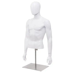 Plastic Half Body Head Turn Male Mannequin with Base - White - Decorative Accessories