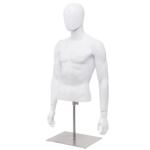 Plastic Half Body Head Turn Male Mannequin with Base - White - Decorative Accessories