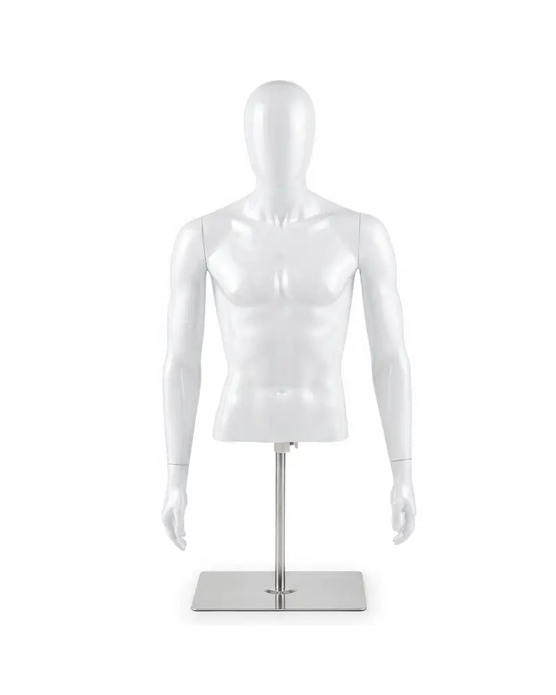 Plastic Half Body Head Turn Male Mannequin with Base - White - Home Accessories