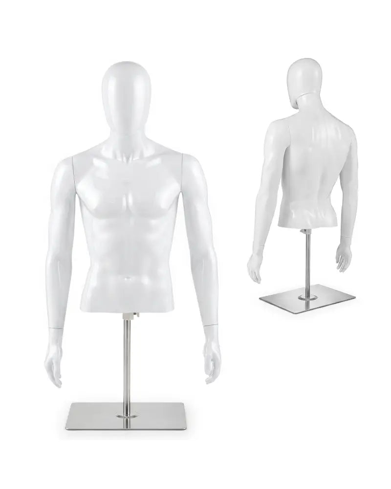 Plastic Half Body Head Turn Male Mannequin with Base - White - Home Accessories
