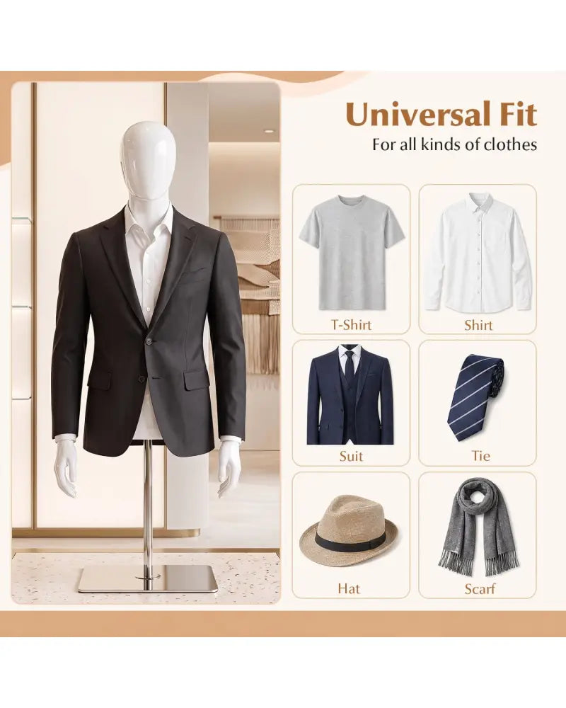 Plastic Half Body Head Turn Male Mannequin with Base - White - Home Accessories