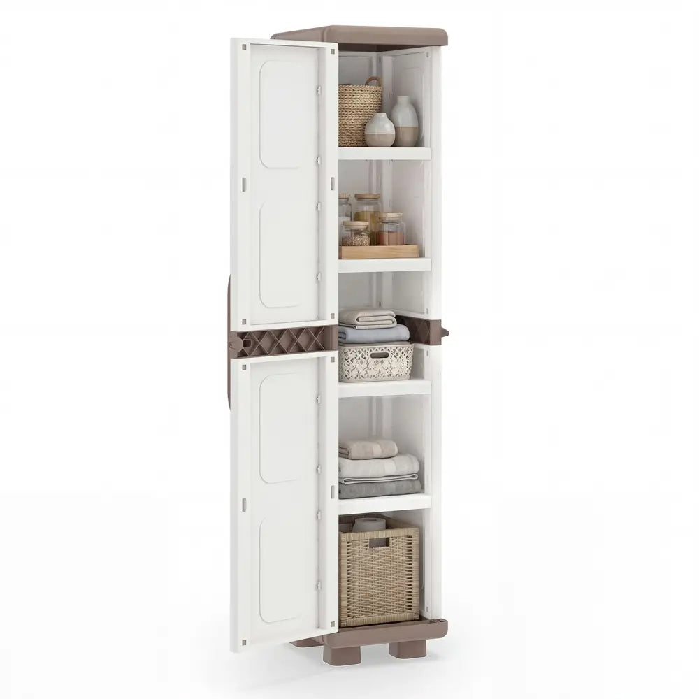 Plastic Kitchen Pantry with 4 Adjustable Shelves and Single Door for Living Room and Kitchen-Beige - Beige - Sideboards