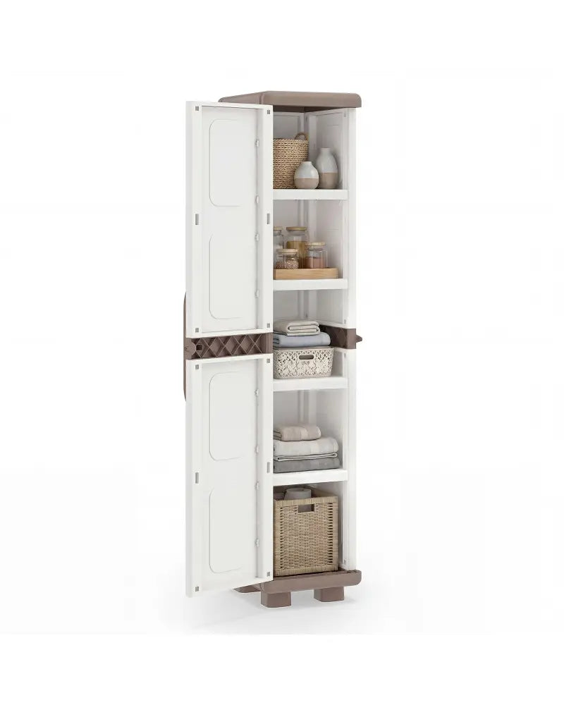 Plastic Kitchen Pantry with 4 Adjustable Shelves and Single Door for Living Room and Kitchen-Beige - Beige - Sideboards
