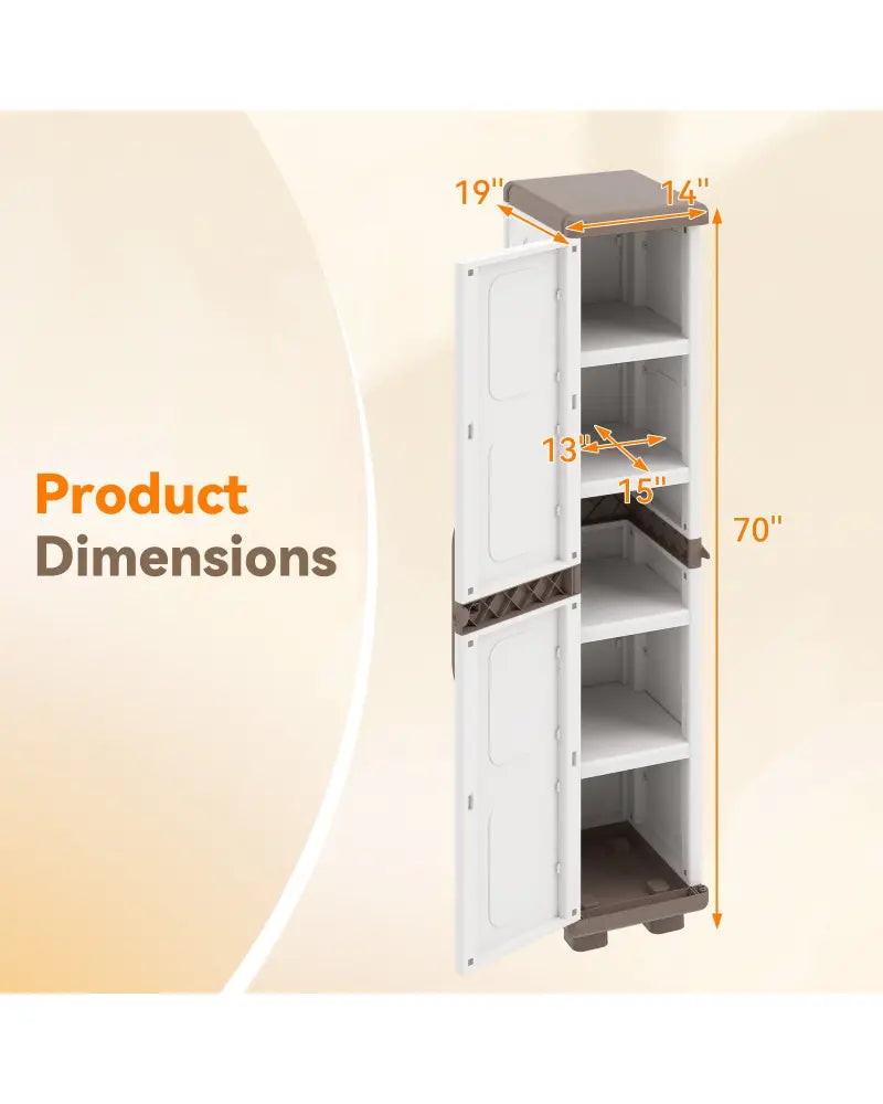 Plastic Kitchen Pantry with 4 Adjustable Shelves and Single Door for Living Room and Kitchen-Beige - Beige - Sideboards