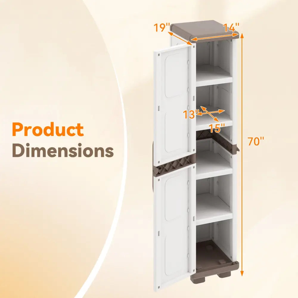 Plastic Kitchen Pantry with 4 Adjustable Shelves and Single Door for Living Room and Kitchen-Beige - Beige - Sideboards