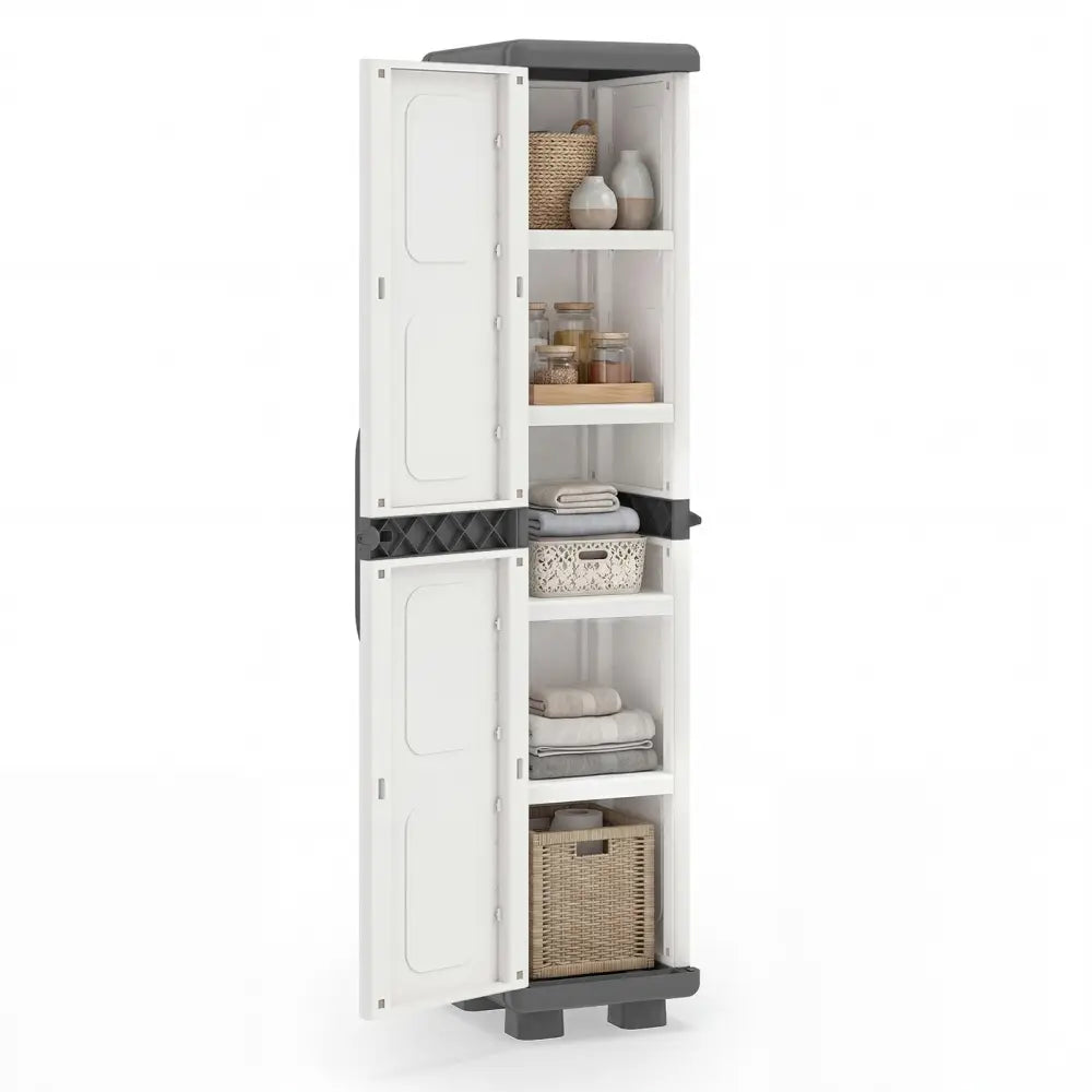 Plastic Kitchen Pantry with 4 Adjustable Shelves and Single Door for Living Room and Kitchen-Gray - Gray - Sideboards