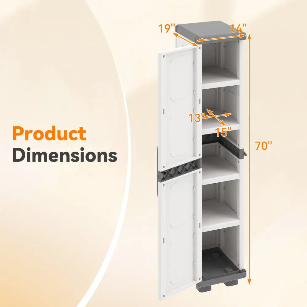 Plastic Kitchen Pantry with 4 Adjustable Shelves and Single Door for Living Room and Kitchen-Gray - Gray - Sideboards