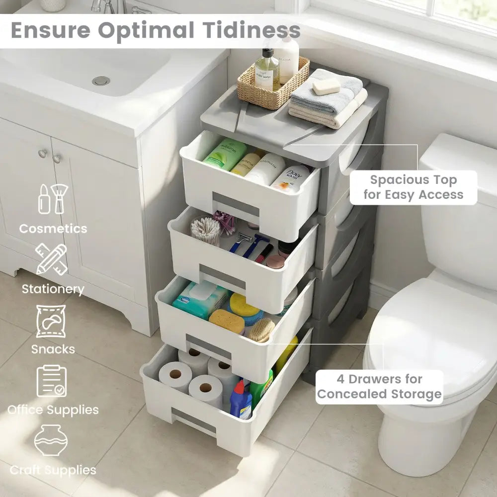 Plastic Storage Organizer with Compact Drawer Cabinet Side Table for Bedroom-Gray - Gray - Dressers & Chests