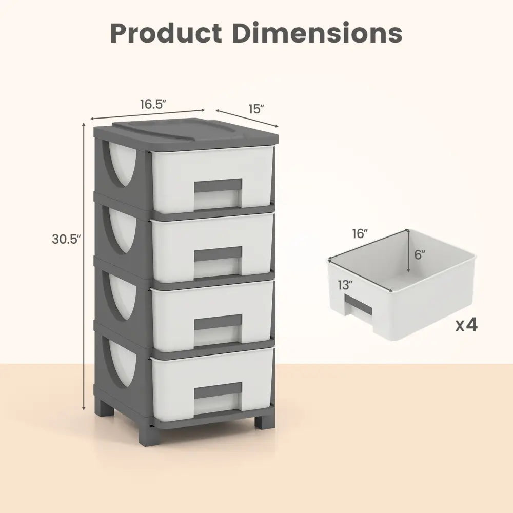 Plastic Storage Organizer with Compact Drawer Cabinet Side Table for Bedroom-Gray - Gray - Dressers & Chests