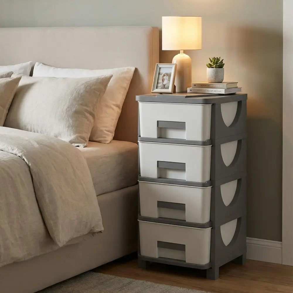 Plastic Storage Organizer with Compact Drawer Cabinet Side Table for Bedroom-Gray - Gray - Dressers & Chests