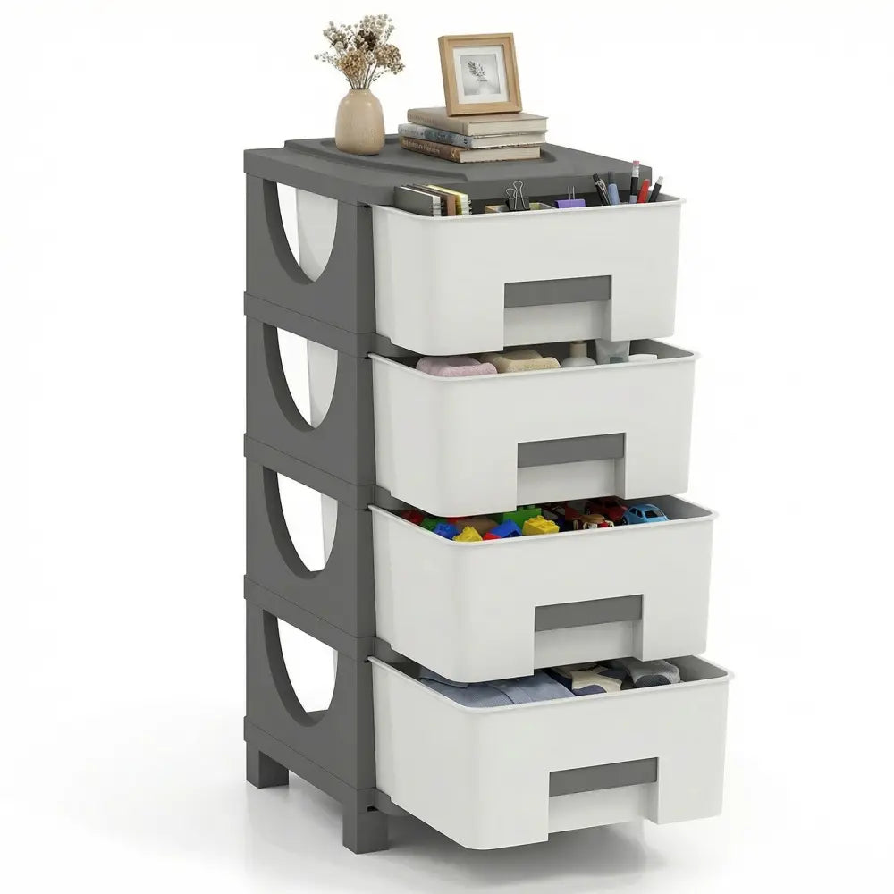 Plastic Storage Organizer with Compact Drawer Cabinet Side Table for Bedroom-Gray - Gray - Dressers & Chests