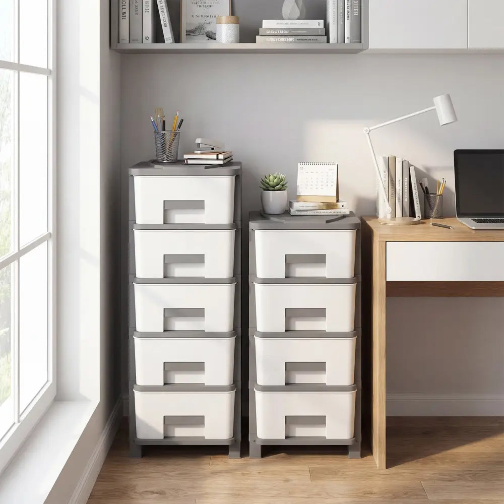 Plastic Storage Organizer with Compact Drawer Cabinet Side Table for Bedroom-Gray - Gray - Dressers & Chests