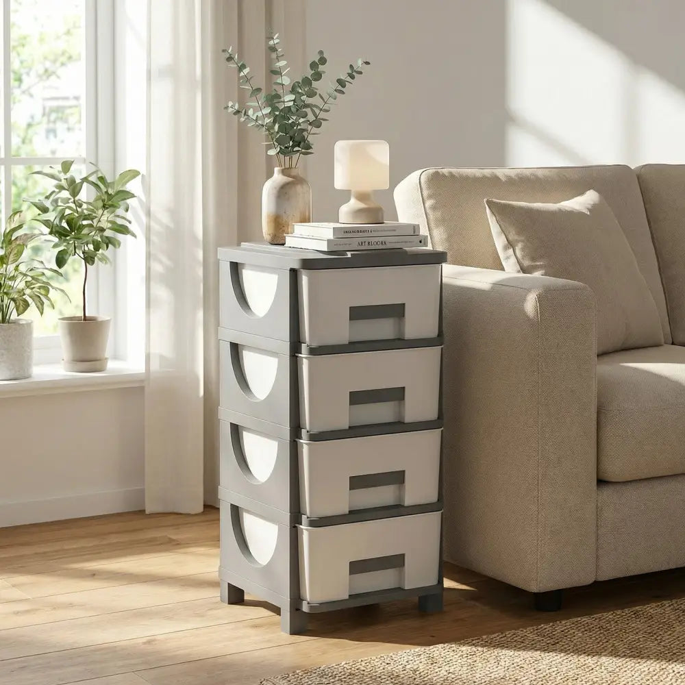 Plastic Storage Organizer with Compact Drawer Cabinet Side Table for Bedroom-Gray - Gray - Dressers & Chests