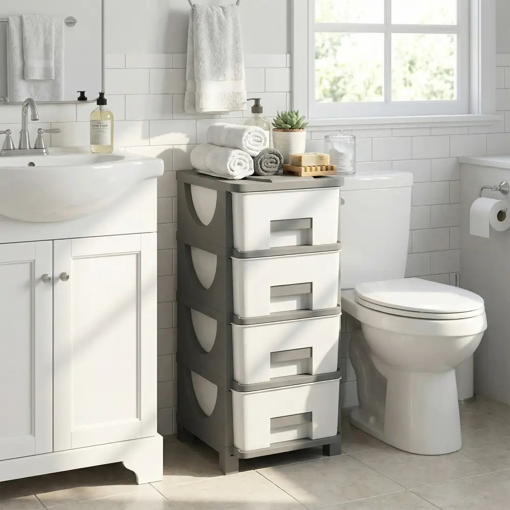 Plastic Storage Organizer with Compact Drawer Cabinet Side Table for Bedroom-Gray - Gray - Dressers & Chests