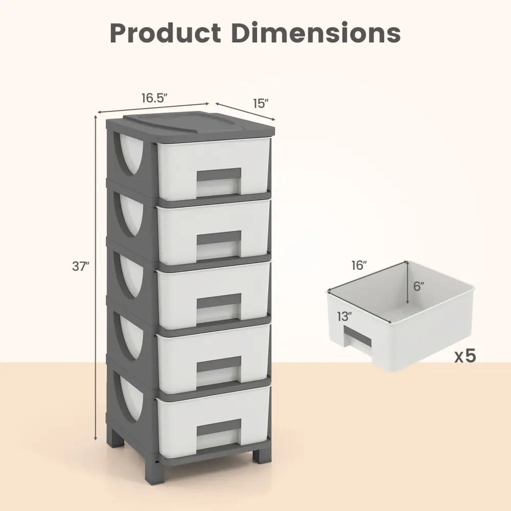 Plastic Storage Organizer with Handles and Compact Drawer Cabinet Side Table for Bedroom-Gray - Gray - Dressers & Chests