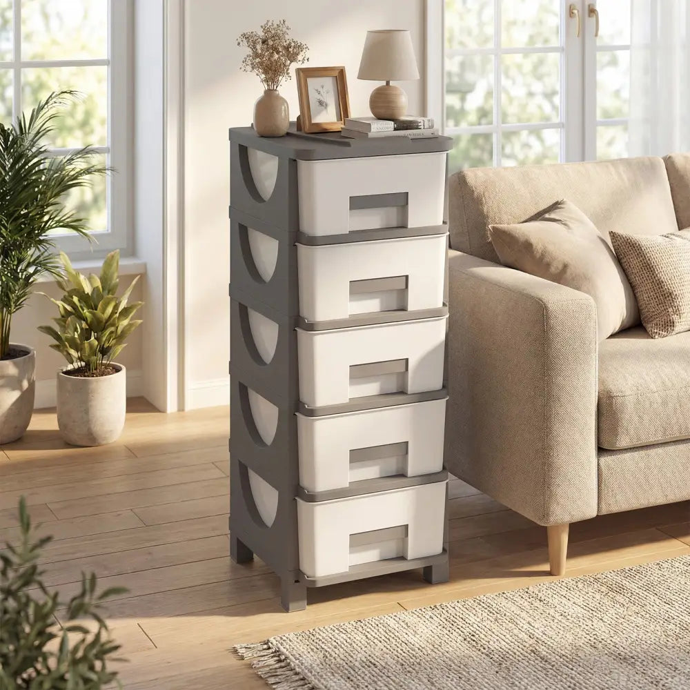 Plastic Storage Organizer with Handles and Compact Drawer Cabinet Side Table for Bedroom-Gray - Gray - Dressers & Chests
