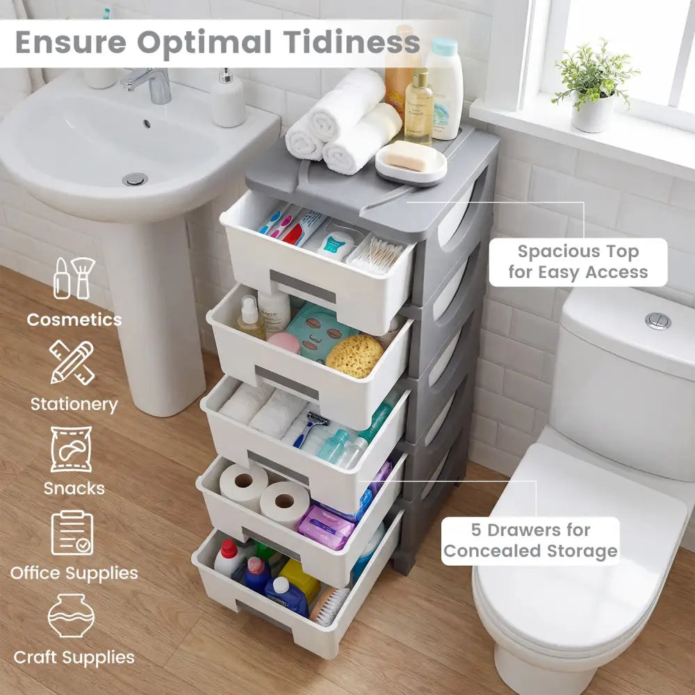 Plastic Storage Organizer with Handles and Compact Drawer Cabinet Side Table for Bedroom-Gray - Gray - Dressers & Chests