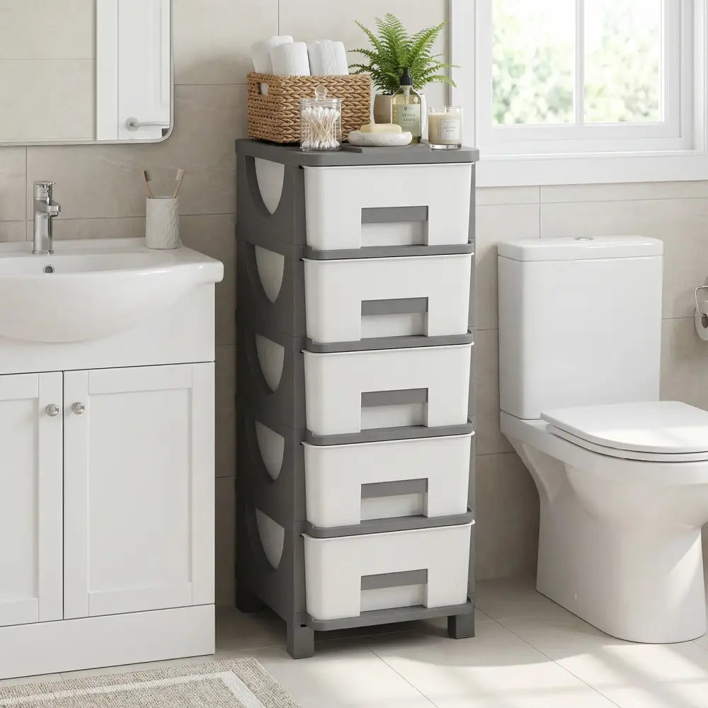 Plastic Storage Organizer with Handles and Compact Drawer Cabinet Side Table for Bedroom-Gray - Gray - Dressers & Chests