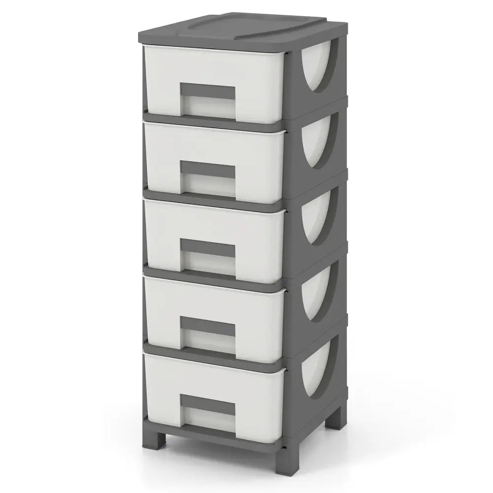 Plastic Storage Organizer with Handles and Compact Drawer Cabinet Side Table for Bedroom-Gray - Gray - Dressers & Chests