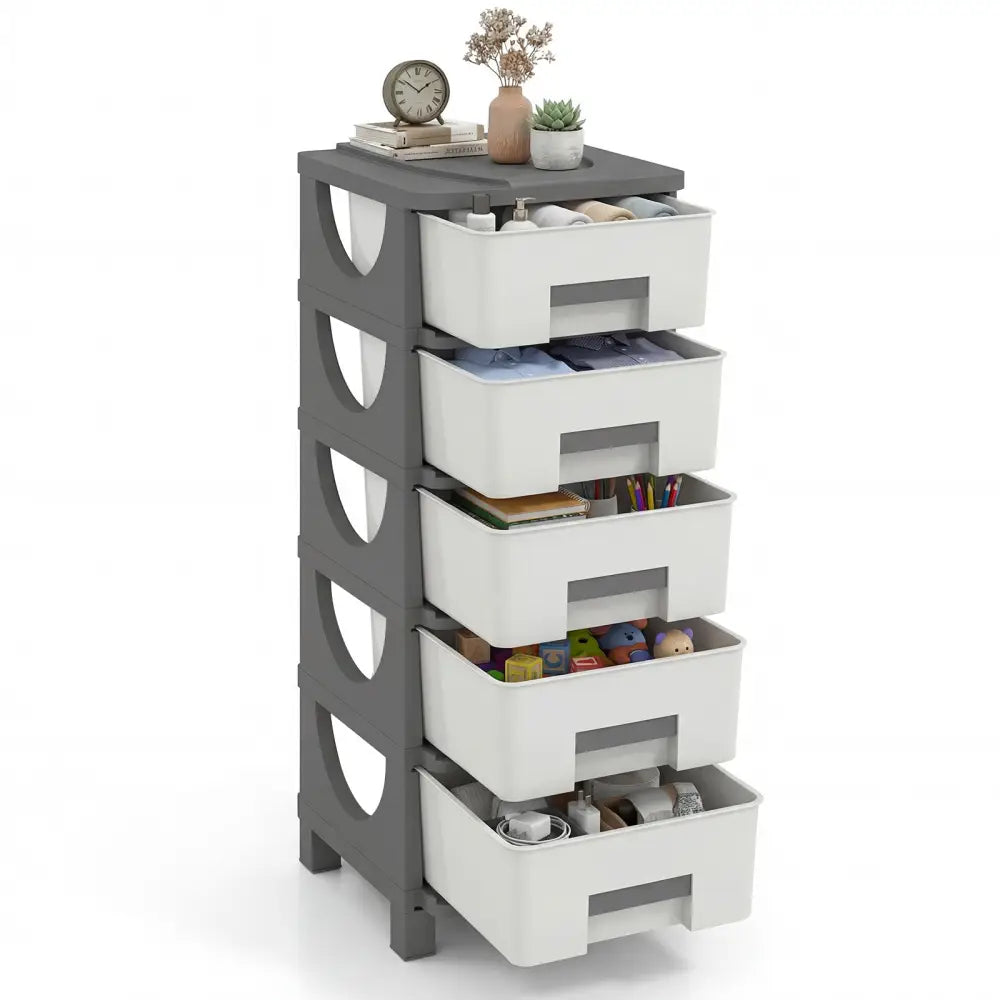 Plastic Storage Organizer with Handles and Compact Drawer Cabinet Side Table for Bedroom-Gray - Gray - Dressers & Chests