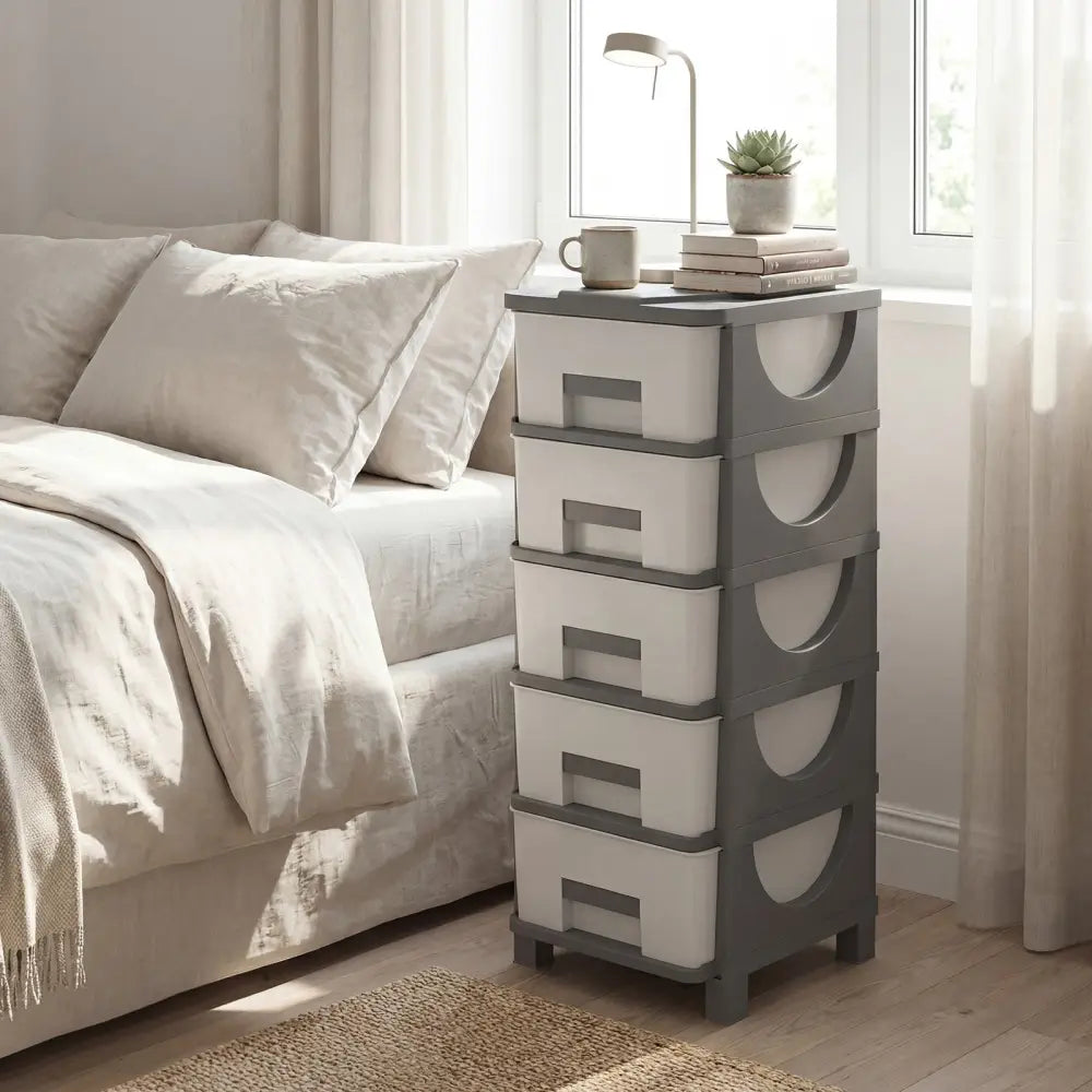 Plastic Storage Organizer with Handles and Compact Drawer Cabinet Side Table for Bedroom-Gray - Gray - Dressers & Chests