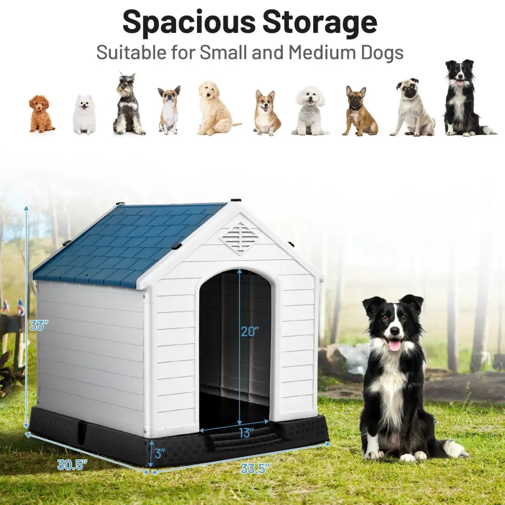 Plastic Waterproof Ventilate Pet Puppy House - Blue - Dog Kennels