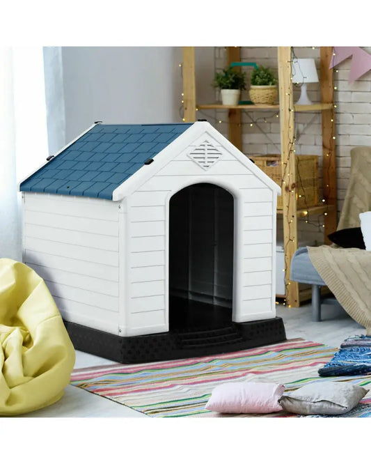 Plastic Waterproof Ventilate Pet Puppy House - Blue - Dog Kennels