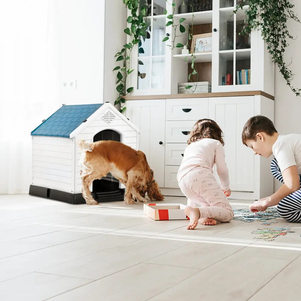 Plastic Waterproof Ventilate Pet Puppy House - Blue - Dog Kennels