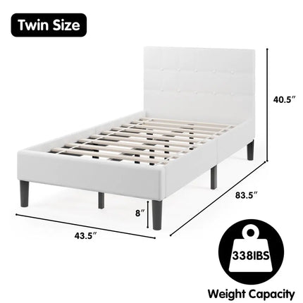 Platform Bed with Button Tufted Headboard-Beige - Beige - Simple Bed Frame