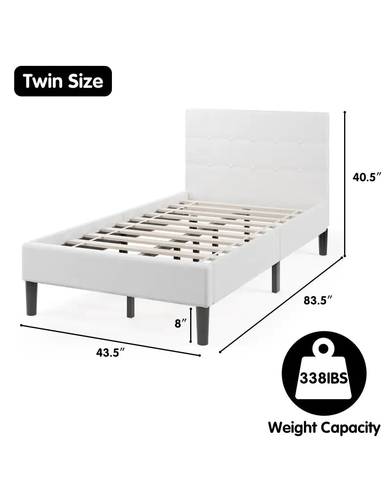 Platform Bed with Button Tufted Headboard-Beige - Beige - Simple Bed Frame