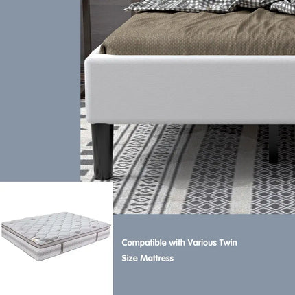 Platform Bed with Button Tufted Headboard-Beige - Beige - Simple Bed Frame