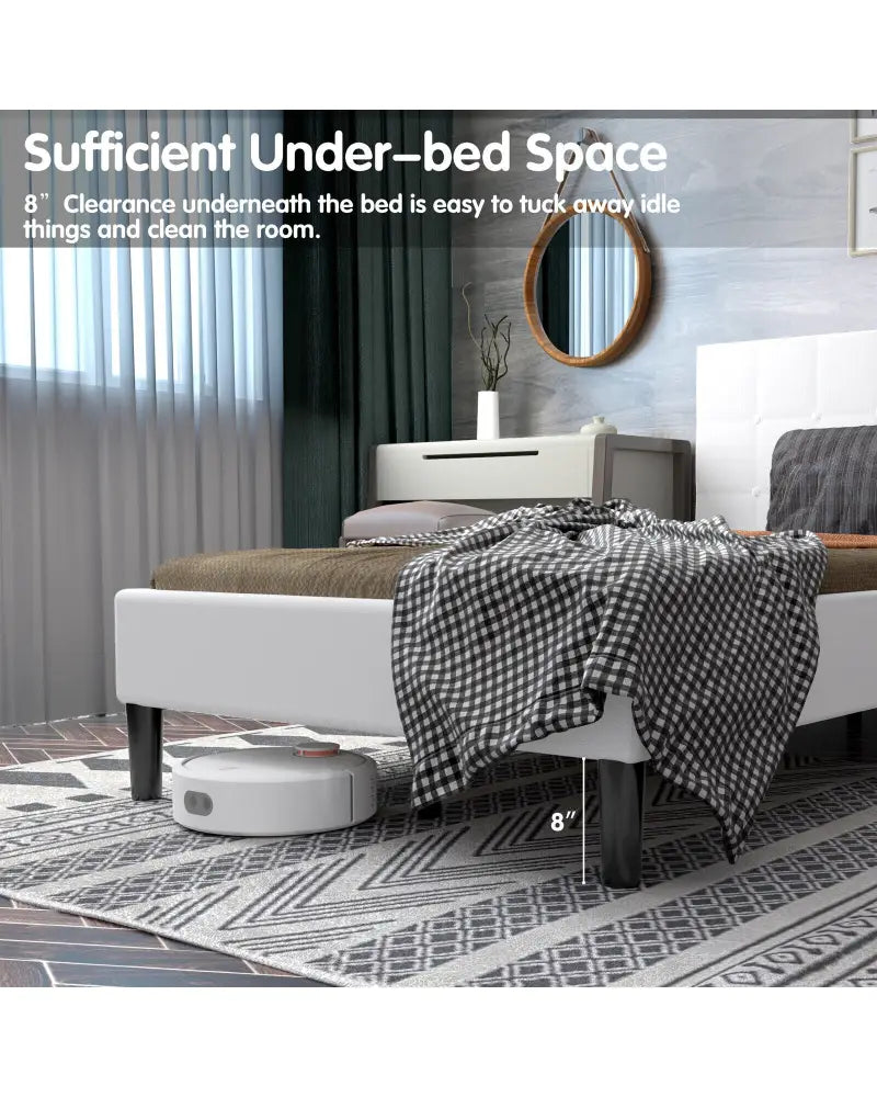 Platform Bed with Button Tufted Headboard-Beige - Beige - Simple Bed Frame