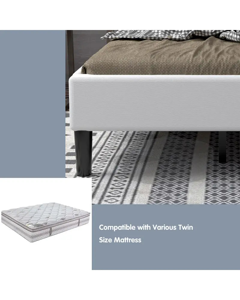 Platform Bed with Button Tufted Headboard-Beige - Beige - Simple Bed Frame