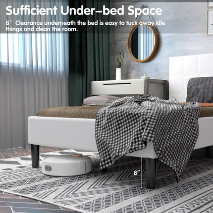 Platform Bed with Button Tufted Headboard-Beige - Beige - Simple Bed Frame