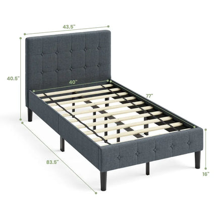 Platform Bed with Button Tufted Headboard-Gray - Gray - Simple Bed Frame