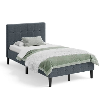 Platform Bed with Button Tufted Headboard-Gray - Gray - Simple Bed Frame