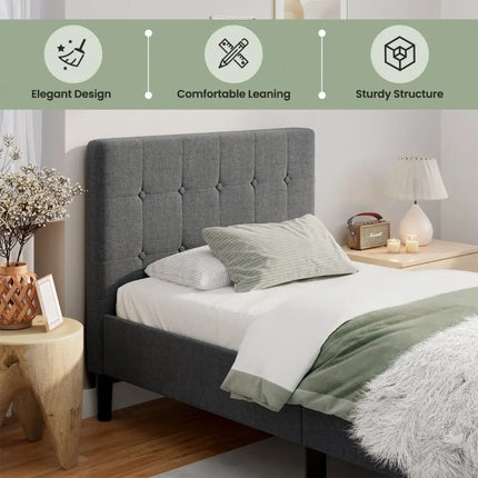 Platform Bed with Button Tufted Headboard-Gray - Gray - Simple Bed Frame