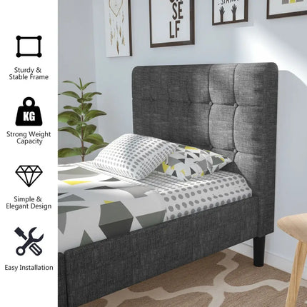Platform Bed with Button Tufted Headboard-Gray - Gray - Simple Bed Frame
