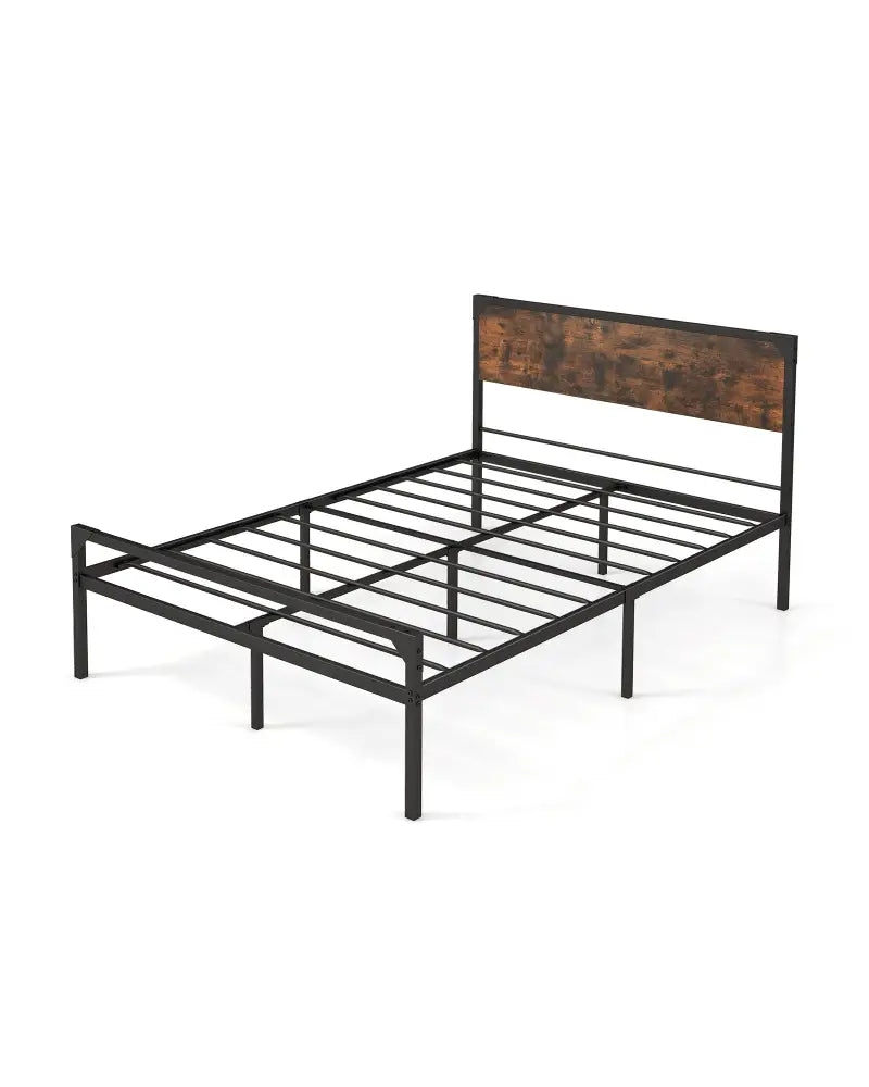 Platform Full/Queen Bed with Rustic Headboard and Footboard-Full Size - Black - Simple Bed Frame