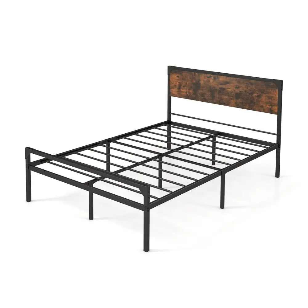Platform Full/Queen Bed with Rustic Headboard and Footboard-Full Size - Black - Simple Bed Frame