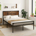 Platform Full/Queen Bed with Rustic Headboard and Footboard-Full Size - Black - Simple Bed Frame