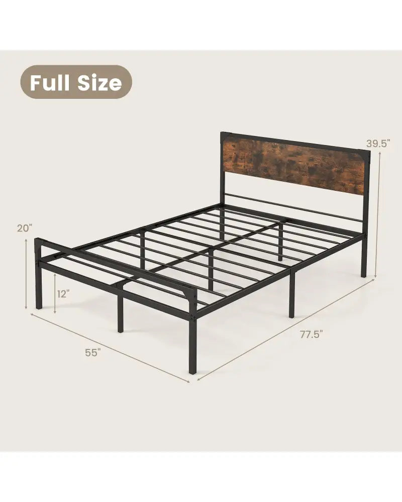 Platform Full/Queen Bed with Rustic Headboard and Footboard-Full Size - Black - Simple Bed Frame