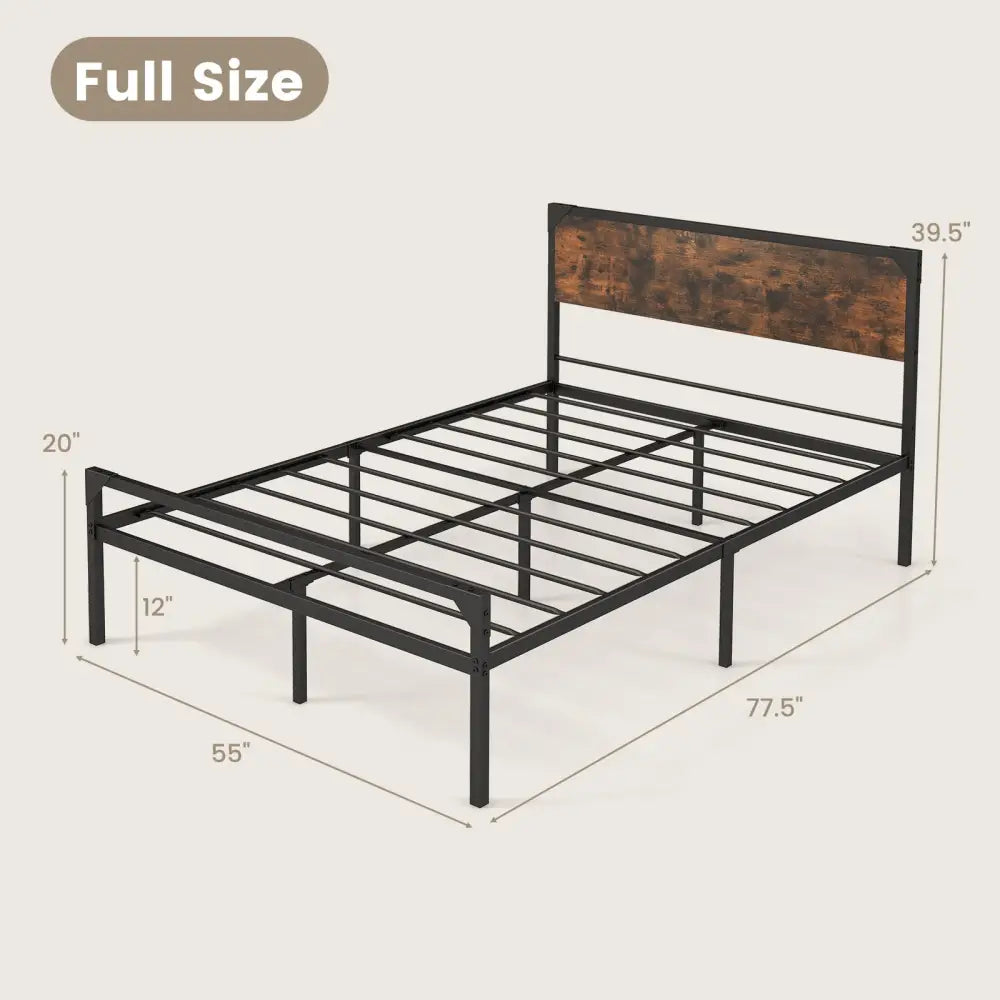 Platform Full/Queen Bed with Rustic Headboard and Footboard-Full Size - Black - Simple Bed Frame