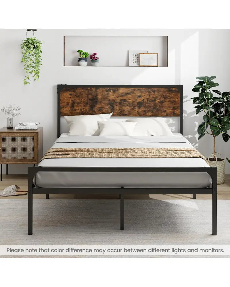 Platform Full/Queen Bed with Rustic Headboard and Footboard-Full Size - Black - Simple Bed Frame