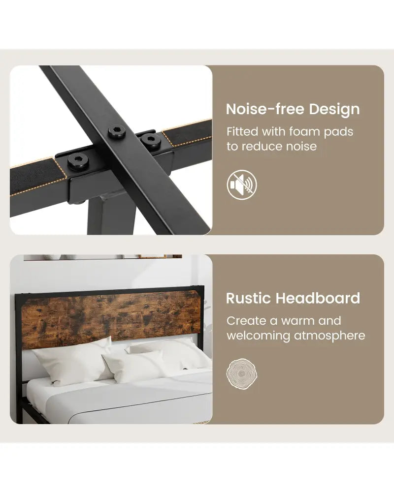 Platform Full/Queen Bed with Rustic Headboard and Footboard-Full Size - Black - Simple Bed Frame