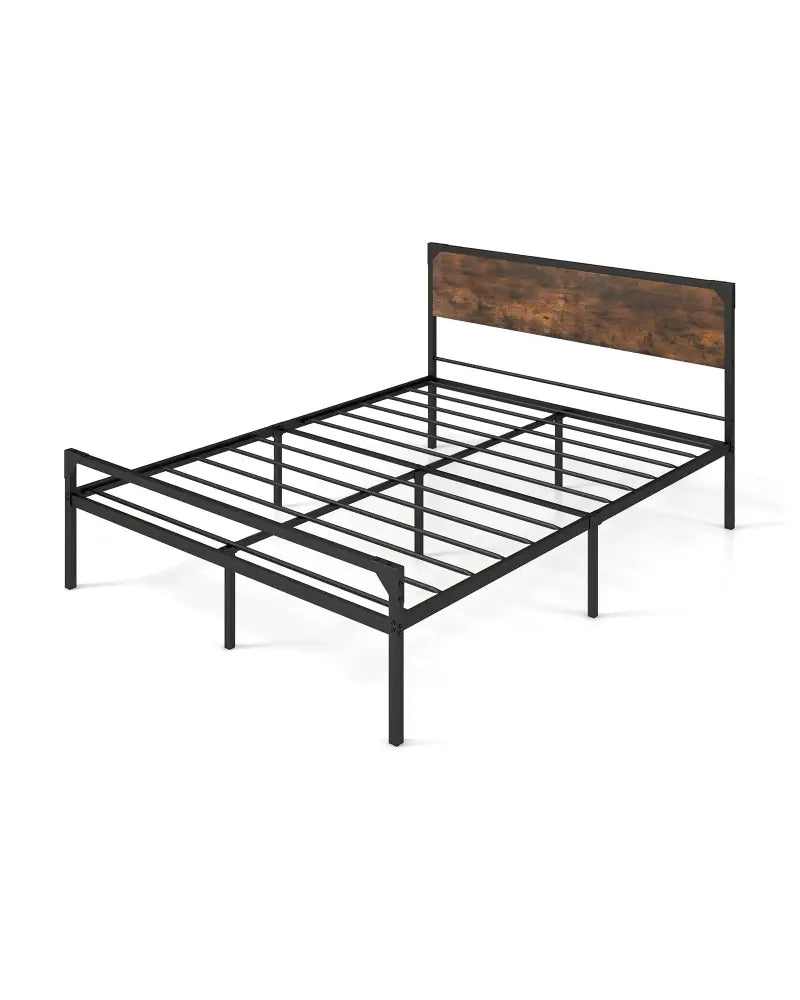 Platform Full/Queen Bed with Rustic Headboard and Footboard-Queen Size - Black - Simple Bed Frame