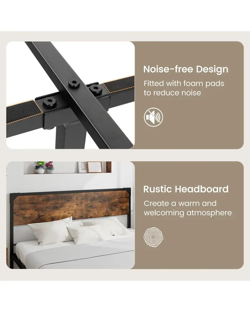 Platform Full/Queen Bed with Rustic Headboard and Footboard-Queen Size - Black - Simple Bed Frame
