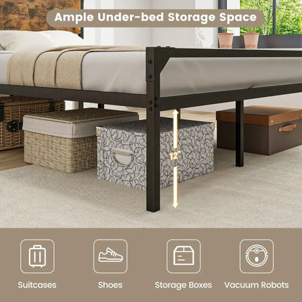Platform Full/Queen Bed with Rustic Headboard and Footboard-Queen Size - Black - Simple Bed Frame