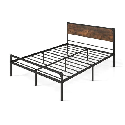 Platform Full/Queen Bed with Rustic Headboard and Footboard-Queen Size - Black - Simple Bed Frame